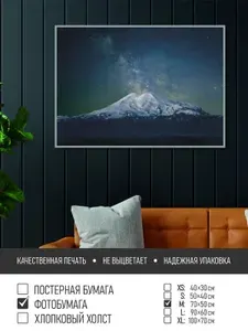 Постер на фотобумаге Гора эльбрус и млечный путь, 70х50 см ПолиЦентр