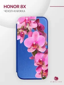 Чехол для Honor 8X с рисунком, защитный, противоударный, с магнитом, синий, с принтом ОРХИДЕЯ ФУКСИЯ / Хонор 8Х