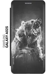 Чехол-книжка на Samsung Galaxy A02s / Самсунг А02с с принтом "Разъяренный медведь" черный