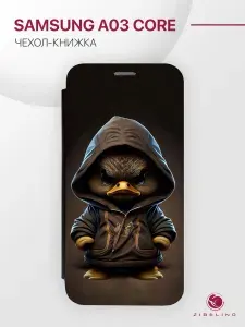 Чехол для Samsung Galaxy A03 Core (A032) с рисунком, защитный, противоударный, с магнитом, черный с принтом УТКА ХУДИ / Самсунг Галакси А03 Core