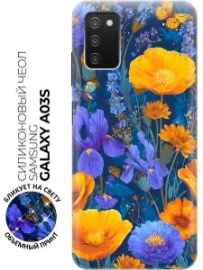 Силиконовый чехол на Samsung Galaxy A03s с принтом "Сине-жёлтая симфония"