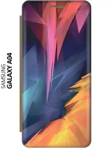 Чехол-книжка на Samsung Galaxy A04 / Самсунг А04 c принтом "Розовый, синий, желтый" золотистый