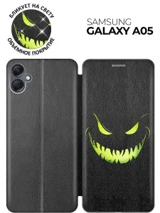 Чехол-книжка на Samsung Galaxy A05 с принтом "Зловещая улыбка" черный