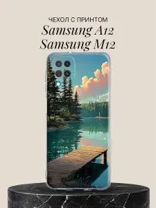 Чехол на Samsung A12 / Samsung M12 с принтом Озеро в хвойном лесу