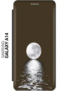Чехол-книжка на Samsung Galaxy A14 / Самсунг А14 c принтом "Луна над морем" черный