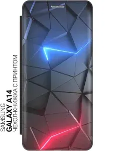 Чехол-книжка на Samsung Galaxy A14 с принтом "Графитовые грани" черный