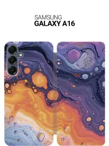 Чехол-книжка на Samsung Galaxy A16 с принтом "Фиолетовые разводы" золотой
