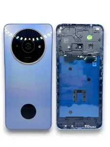 Крышка задняя для Xiaomi Redmi A3 с рамкой корпуса и со стеклом камеры голубая ПРЕМИУМ