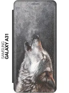 Чехол-книжка на Samsung Galaxy A31 / Самсунг А31 c принтом "Морозный волк" черный