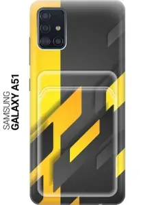 Чехол с карманом для карт на Samsung Galaxy A51 / Самсунг А51 с принтом "Черно-желтая абстракция"