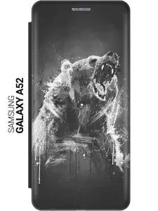Чехол-книжка на Samsung Galaxy A52 / Самсунг А52 с принтом "Разъяренный медведь" черный