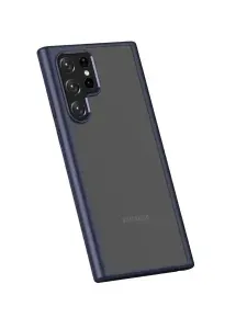 Чехол на Samsung S22 Ultra / Самсунг S22 Ультра прозрачный с силиконовым кантом Crystal Case (Темно-синий)
