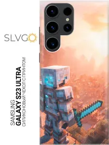 Силиконовый чехол на Samsung Galaxy S23 Ultra с принтом Путешественник в мире Майнкрафт, trn