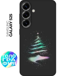 Силиконовый чехол на Samsung Galaxy S25 с принтом "Елочка" матовый черный