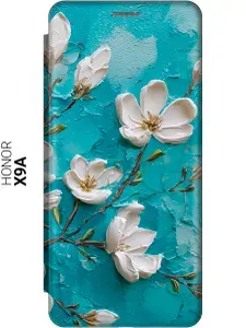 Чехол-книжка на Honor X9a / Magic5 Lite с принтом "Магнолии в небесной глубине" золотой