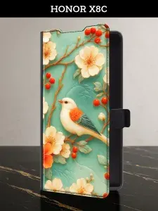 Чехол-книжка на Honor X8c (Хонор X8c) с картой и принтом "Красивая фреска"