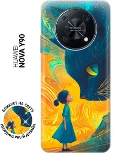 Силиконовый чехол на Huawei nova Y90 с принтом "Девочка и кот"