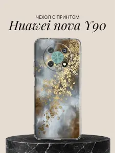 Чехол на Huawei nova Y90 с принтом Золотые цветы в тумане