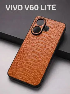 Чехол на Vivo V60 Lite / Чехол на Виво В60 Лайт с защитой камеры, крокодил, оранжевый