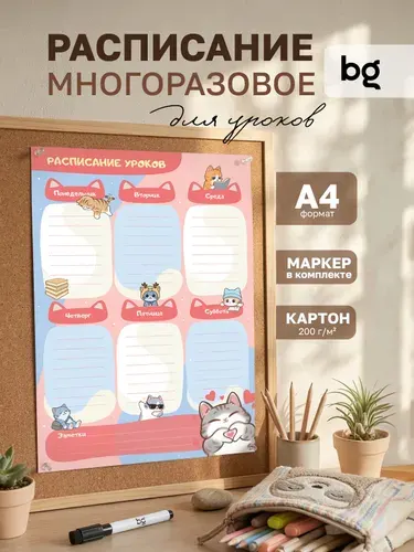 Расписание уроков для девочек многоразовое А4
