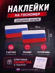 Комплект объемных наклеек для авто для номера 2 штуки Триколор Флаг РФ