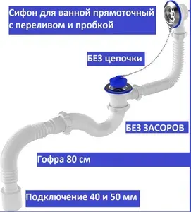 Сифон для ванны с переливом, с пробкой без цепочки, обвязка для ванны Сандесант
