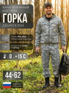 Костюм мужской камуфляжный, утепленный на флисе, Пиксель, горка