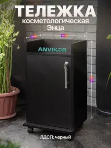 Тележка косметологическая на колесиках, парикмахерская этажерка для мастера с дверцей на замке Энца черный