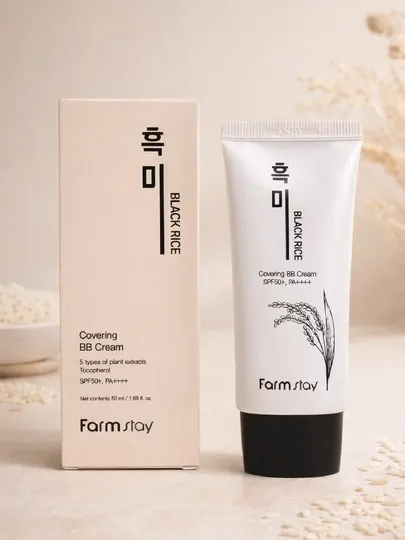 Farmstay Black Rice Covering BB Cream SPF50+ PA++++ — тональный BB крем с экстрактом риса