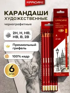 Карандаши простые чернографитные художественные 6 шт