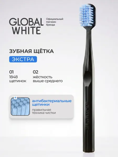 Зубная щетка Global White Keep it White, средняя жесткость, нескользящая, черная