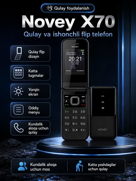 Раскладной кнопочный мобильный телефон NOVEY X70, цветной экран 2,77 дюйма, 2 SIM-карты