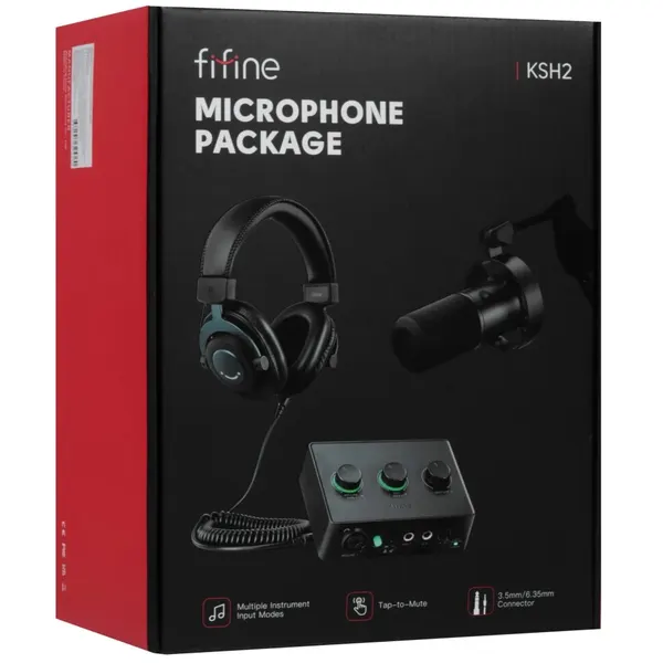 Комплект для звукозаписи Fifine KSH2, звуковая карта, микрофон, наушники, черный