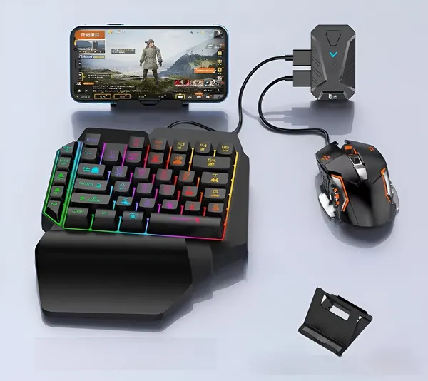 Игровой набор для телефона 5 в 1 YELANDAR K170 / Клавиатура + Мышка + Коврик + Конвертер для смартфона + Подставка