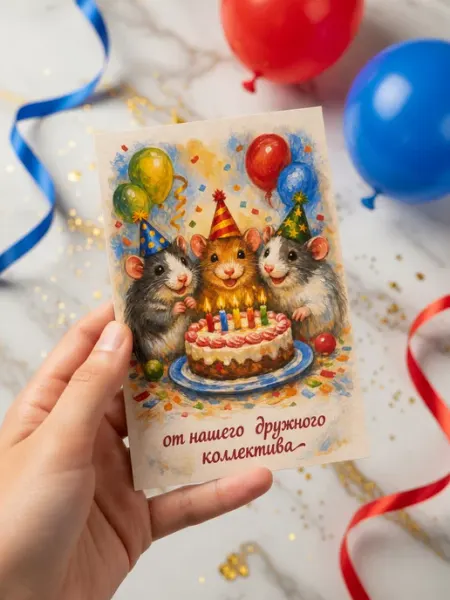Открытка для коллеги на день рождения 10 на 15 см PUGOVKIN