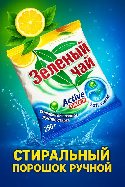 Стиральный порошок Зеленый чай, ручная стирка свежесть лимона 250 г.
