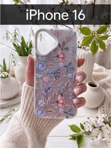 Чехол на iphone 16 Цветочный Принт (3) CRAZY CAT