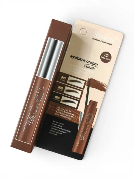 Eyebrow Cream + Brush, 02 DARK BROW, Sasimi (Тушь для бровей с кисточкой, 02 тёмно-коричневый), 8 г.