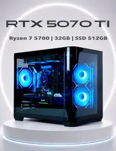 Системный блок Игровой Компьютер (AMD Ryzen 7 5700, RAM 32 ГБ, SSD 480 ГБ, NVIDIA GeForce RTX 5070 Ti (16 Гб), Windows 11 Pro), прозрачный, черный