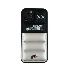 Чехол для iPhone 12 Pro черный / серебристый силиконовый дутый пуховик North Face