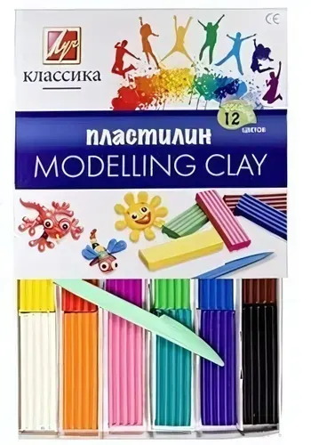 Пластилин Луч "Классика" 12 цветов со стеком, набор для детского творчества