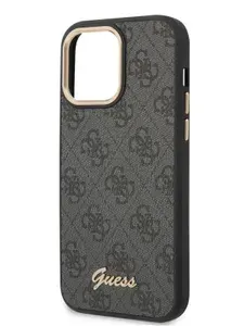 Чехол Guess PU leather Magsafe на iPhone 14 Pro / Айфон 14 Про из экокожи, с защитой камеры, с функцией Магсейф 4G, черный