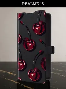 Чехол-книжка на Realme 15 (Реалми 15) с картой и принтом "Сочные черешни 7"