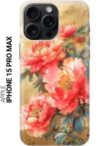 Силиконовый чехол на Apple iPhone 15 Pro Max с принтом "Винтажные пионы"
