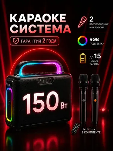 Караоке система с двумя микрофонами, 150Вт