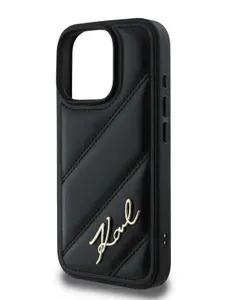 Чехол Karl Lagerfeld PU Quilted на Apple iPhone 16 Pro из стеганой экокожи с металлическим логотипом Signature, черный