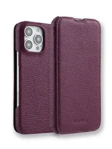 Кожаный чехол книжка с Magsafe Face Cover Type для iPhone 16 Pro, сиреневый