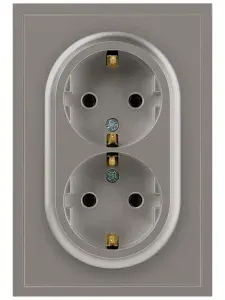 Розетка двойная с заземлением ЭРА Galaxy 2X2P+E Schuko со шторками, 16А-250В, титан