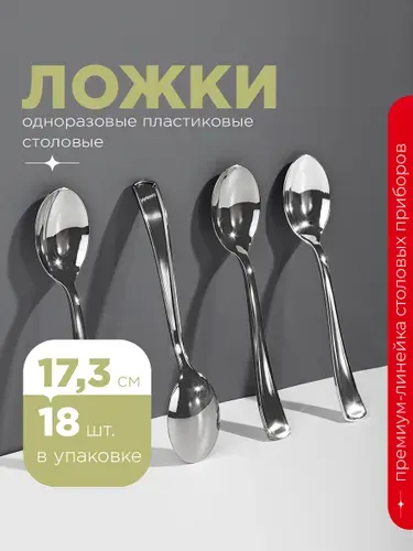 Ложка пластиковая, 17 см, металлик, 18 шт. Ложки столовые одноразовые, Royal Party