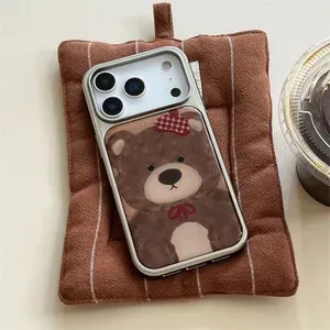 Подходит для чехла для мобильного телефона с мультяшным медведем 17Pro Max, подходит для эпоксидного защитного чехла Apple silver edge